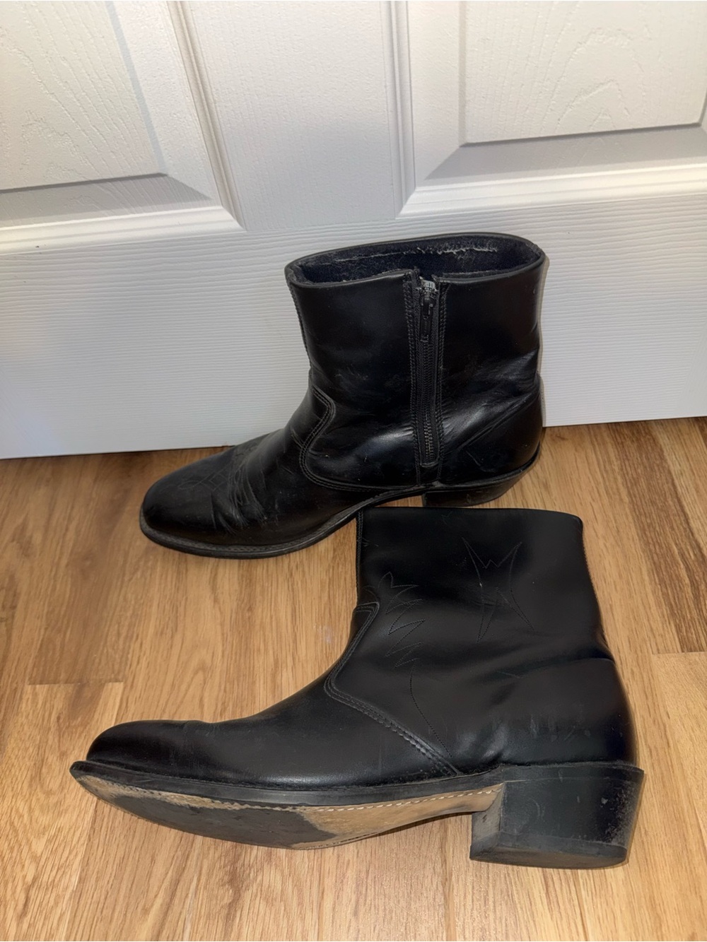 Double H Black Leather Ankle Zip Boots